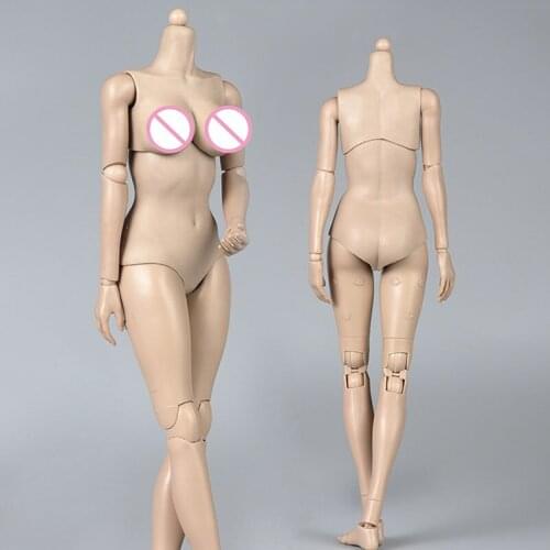 1/6 Female Suntan Black Super Flexible Body 12" Middle Big Breasts Semi-Silicone Action Figure Fit 1:6 Head Sculpt