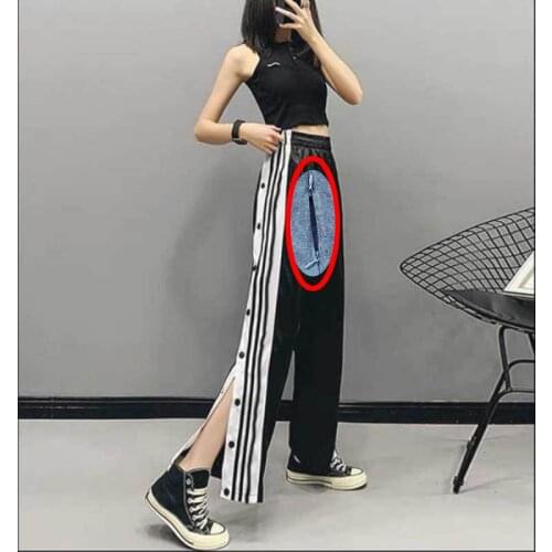 Pants for Women Open Crotch Zipper High Waist Crotchless Couple Dating In Car Outdoor Sex Pantalon Femme Button opening at leg