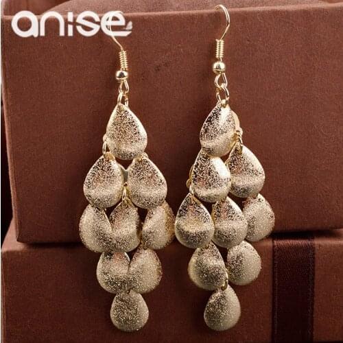 Anise Ladies Statement Jewelry Multilayer Waterdrop Drop Earrings Women Gold Color Metal Teardrop Dangle Earrings Jewellery