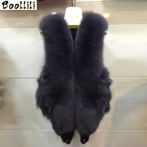 Boollili 100% Natural Fox Fur Vest Luxury Womens Vest Waistcoat Real Fur Coat Female Jacket Winter Sleeveless Outerwear