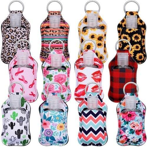 100set/lot Neoprene Hand keyring With 30ML Sanitizer Bottle Holder Keychain Bags Key Rings Hand soap Bottle Holder