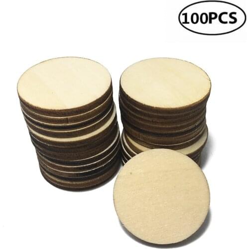 100pcs 30mm 1.18inch Unfinished Round Wood Slices DIY Coaster Craft Wood for Pyrography, Painting Writing Photo Props Christmas