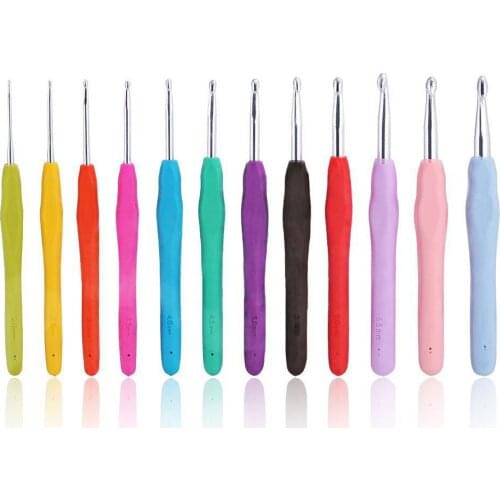 12pcs Soft Handle Needles Knitting Weaving Crochet Hooks Craft Yarn Aluminum