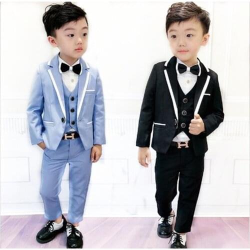 3pcs/set Baby Boy Girl Clothes Cotton solid Slim suits Coat+Vest+Pant Kid Formal Suit For Children Clothing Black/ White sets