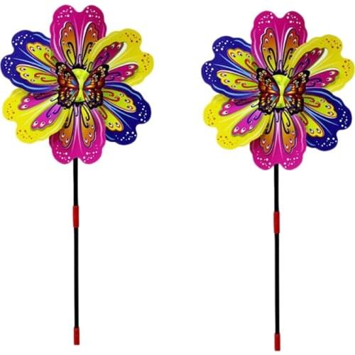 3D Butterfly Flower Windmill Multicolor Butterfly Flower Windmill Colourful Wind Spinner Garden Yard Decoration Kids Toy