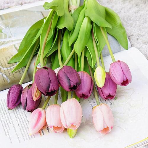 5Pcs/bunch Real touch soft silicone Artificial tulips Flower for home wedding decoration Fake bridal hand flowers flores tulip