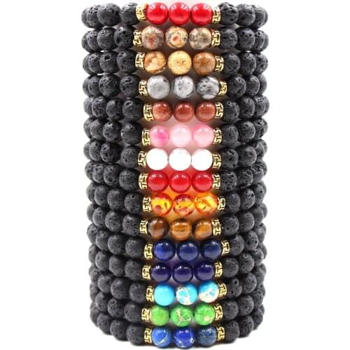 7 Chakra Lava Rock Bracelets For Women Men Healing Balance Beads DIY Aromatherapy Essential Oil Diffuser Stone Bangle Jewelry