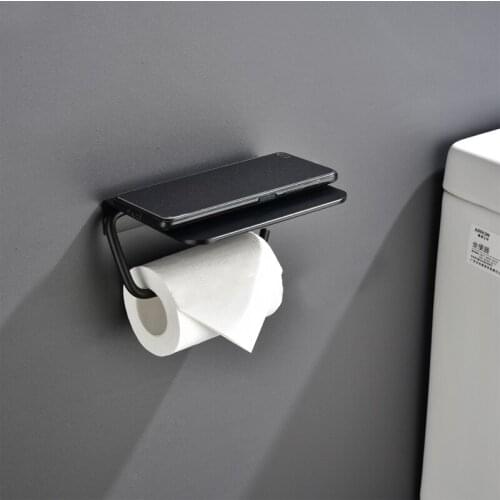 Aluminum Toilet Paper Holder Tissue Rack Wall Mounted Bathroom Kitchen Roll Holder Paper Tissue Rack Hook Modern Black Hanger