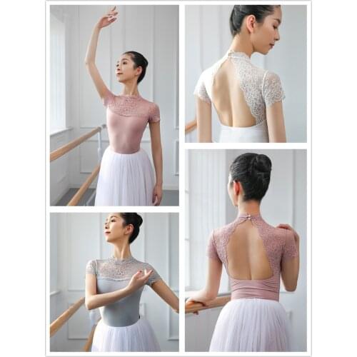 2021 New Short Sleeve Backless Lace Ballet Leotard For Girls Dancewear Ballerina Dress Women Gymnastic Suit Dance Leotard Women