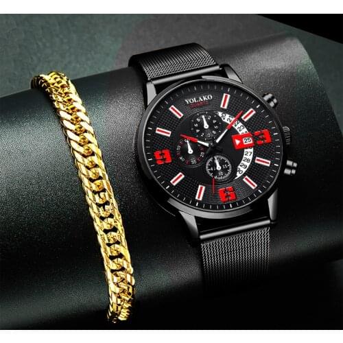 Reloj hombre Mens Fashion Calendar Watches Luxury Stainless Steel Mesh Belt Quartz Wristwatch Men Business Casual Bracelet Watch