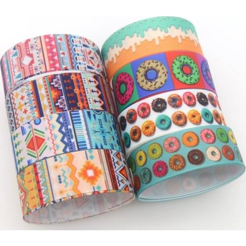 DHK 50yards Tribal Cupcake Donuts Printed Grosgrain Ribbon Accessory Hairbow Headwear Decoration DIY Wholesale OEM S1458
