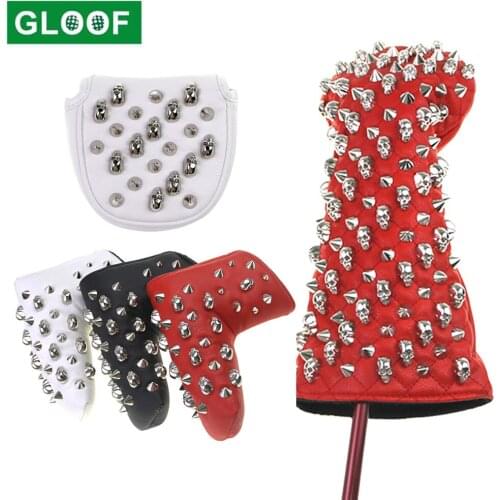 1 set Skull Rivets Golf Headcover Driver Fairway Hybrid Putter PU Leather Magnetic Closure Golf Head Covers Dropshipping