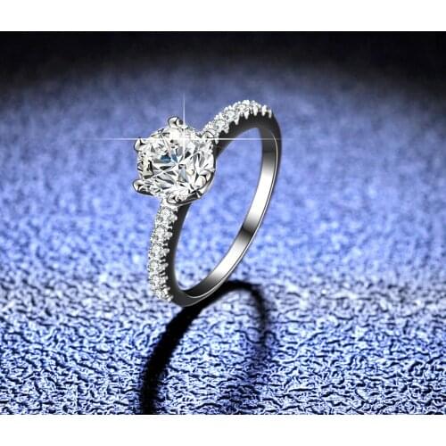 925 Silver D Color Moissanite Ring Female Sterling Silver 1 Carat Hot Sale Classic Crown Six Prong Wedding Ring