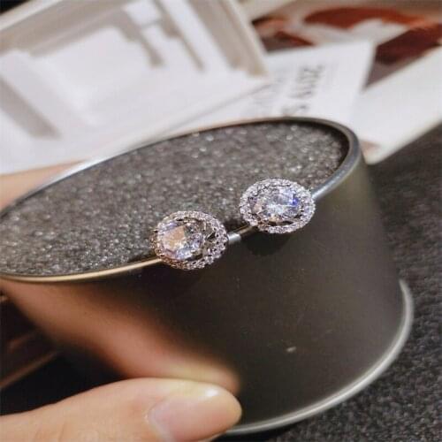Milangirl Fashion Silver Color Simple Round Bling CZ Zircon Crystal Rhinestone Stud Earrings Korean Jewelry for Women Girl