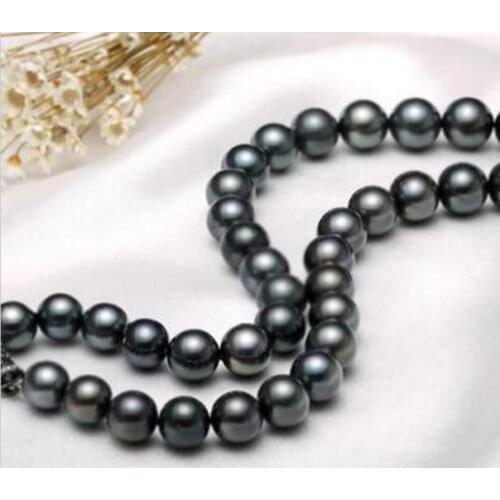 Fashion jewelry noble jewelry Freshwater stunning AAA10-11mm round black pearl necklace 14k