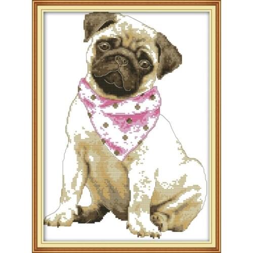 Joy Sunday A Dog with A Red Scarf DMC 11CT 14CT DIY Needlework Painting Cross Stitch Set for Embroidery Stamped Kits Home Decor