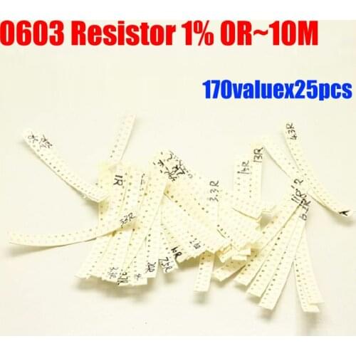 0603 170valuesX25pcs=4250pcs SMD Resistor Kit 0R~10M Resistor Pack 1% Torlerance