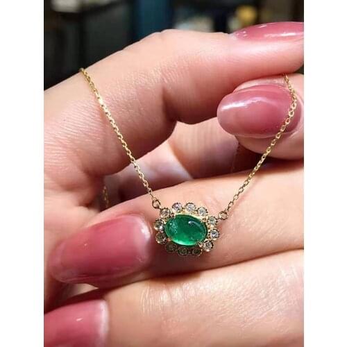 Natural diamond inlaid with 14K Green Emerald female Pendant Necklace Christmas birthday party anniversary noble jewelry gift