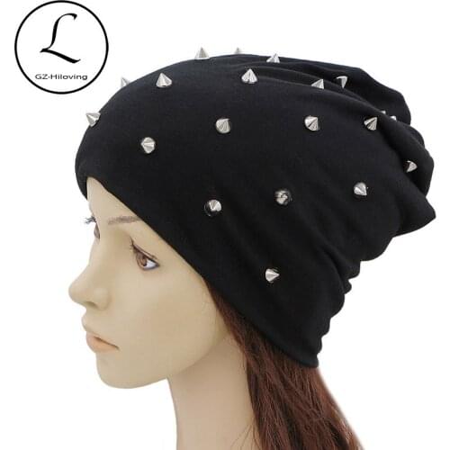 GZHILOVINGL 2017 New Slouchy Women Autumn Hat Caps For Girl Rivet Beanie Skullies Colors Casual Hip-Hop Hats Adult Winter Bonnet
