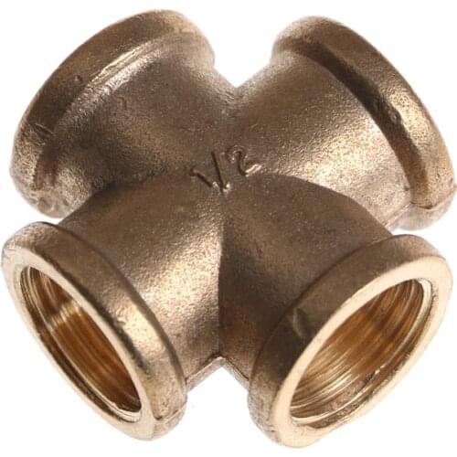 One Piece 1/2" BSP Female Thread 4 Way Brass Cross Pipe Fitting Adapter Coupler Connector For Water Fuel Gas