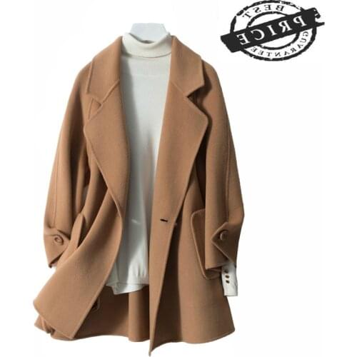 Autumn Winter 100% Wool Coats Female Double Breasted Sided Woolen Jackets Women Long Spring Overcoat Clothes 2021 LWL1500