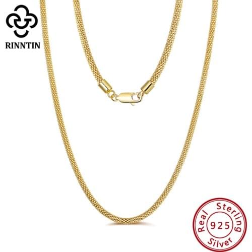 Rinntin 925 Sterling Silver 3mm Mesh Popcorn Chain Necklace for Women Men 14K Gold Rose Gold Plated Neck Chain Jewelry SC42