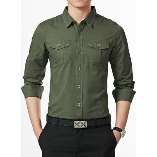 Mens Shirts Military Cotton Shirt Khaki Casual Retro Slim Fit with Pocket Long Sleeve Vintage 5XL Streetwear Drop Shipping