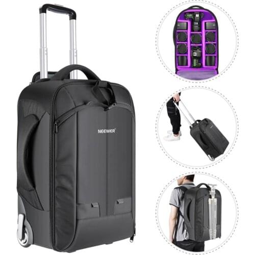 Neewer 2-in-1 Convertible Wheeled Camera Backpack Luggage Trolley Case with Double Bar Anti-shock Detachable Padded Compartment