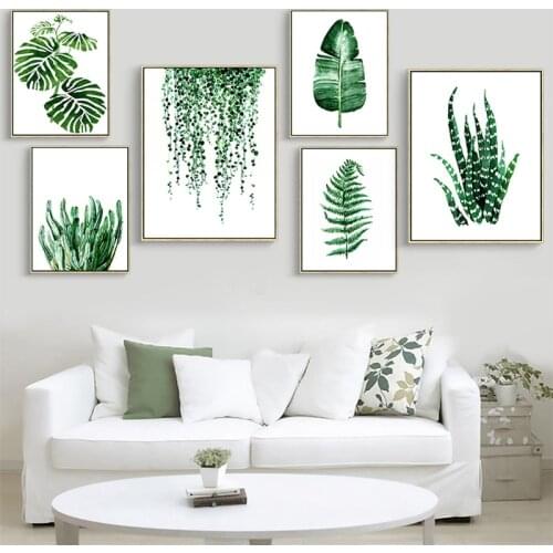 Modern Green Leaves Plants Decoration Home Picture Wall Art Canvas Painting Posters and Prints Decorative pictures Wall Decor