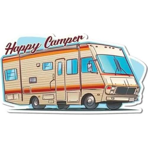 Happy Camper Car Stickers Windshield Bumper Motorcycle Helmet Decal KK Vinyl RV VAN 3D JDM Car Accessories Graphics Anime Sign