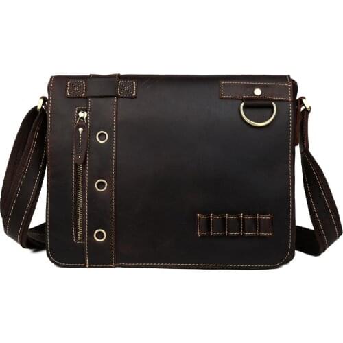 Vintage Genuine Leather Messenger Shoulder Bags Fashion Briefcase Mens Casual 13" Laptop Bag Leather Satchel Bag Brown Luxury