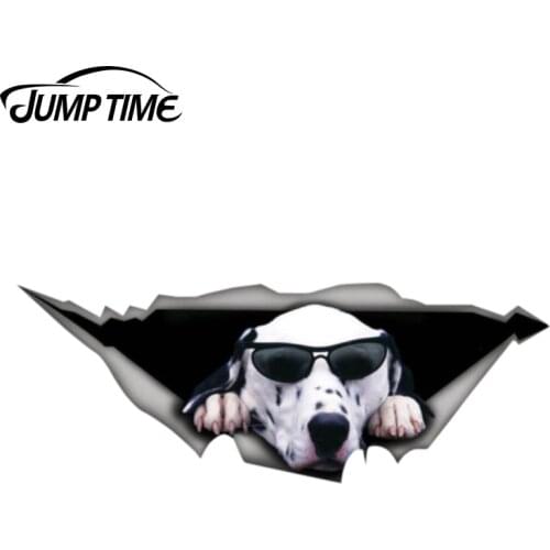 Jump Time 13cm x 4.8cm Dalmatian Sticker Torn Metal Decal Wild Animal Funny Car Stickers Window Bumper 3D Car Styling