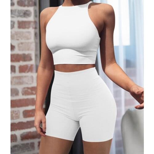 Wantmove 2021 New Summer Sexy Sleeveless Crop Top Bodycon Hot Shorts Sport Casual Women 2 Piece Set AM103