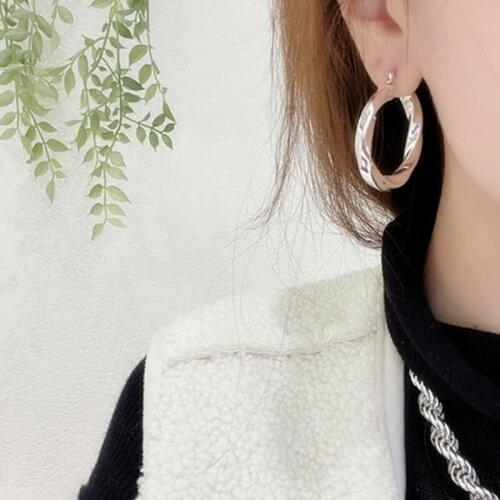 VENTFILLE 925 Sterling Silver Wave Twist Big Circle Hoop Earrring Female Bright All-match Temperament Handmade Gift Accessories