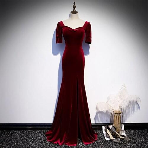 Evening Dress Simple Elegant Square Collar Mermaid Zipper Back Pleat Floor-Length Short Sleeves Party Formal Dresses Woman B968