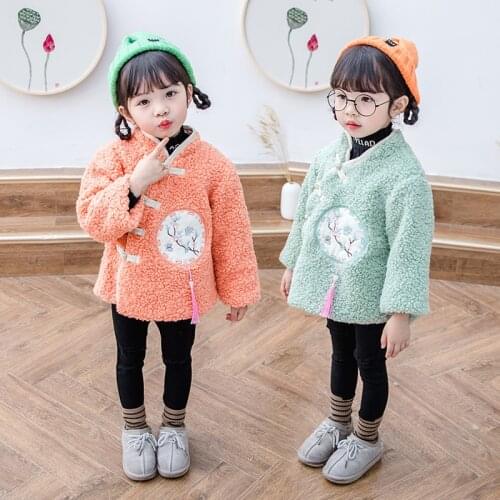 Winter Fleece Outdoor Jacket Children girl Jacket Warm Baby girls Plus Velvet thick Coats Clothing embroidery Festive clothing