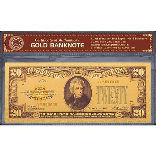 Gold Banknotes Colorful Bills Fake Money 20 Dollars Foil Currency Paper Money Collections Crafts Gift Home Decor 1928 Year