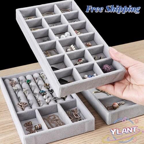 1/3Pcs Fashion Portable Velvet Jewelry Storage Tray Ring Necklace Display Organizer Box Earring Jewelry Showcase Drawer Storage