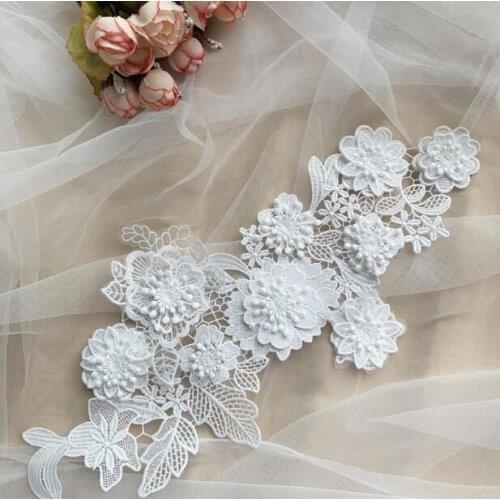 1Pair 3D Organza Lace Applique Bridal Veil Lace Trims Lace Collar Wedding Dress Accessories Sewing on Floral Patches Appliques