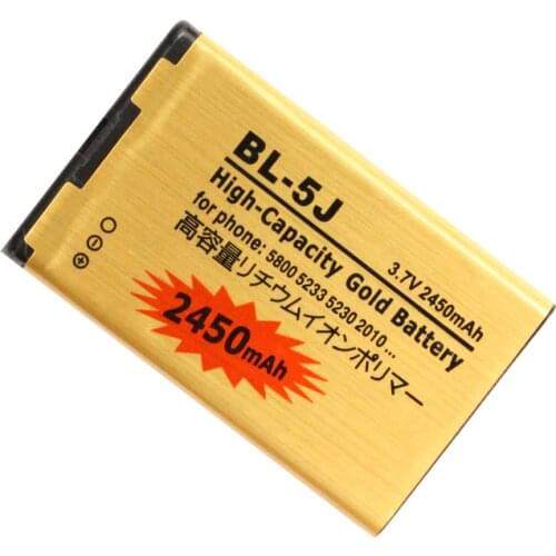 10pcs/lot 2450mAh BL-5J Gold Replacement Battery For Nokia 5800 Nuron X6 Nuron 5233 5235 X6m 5228 5232 5238 3020 520 526 521 ect
