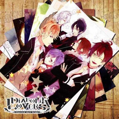 10 pcs/Lot DIABOLIK LOVERS Toys Poster Postcard Sticker DiaLover Sticker Ayato Shuu Kanato Laito Subaru Reiji Yui Wall Pictures
