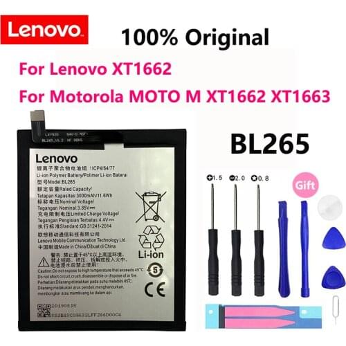 100% Original 3000mAh BL265 Battery For Lenovo XT1662 For Motorola MOTO M XT1662 XT1663 Mobile Phone Batteries Bateria