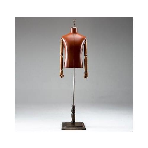 3style half length leather male mannequin body wood hand model props clothing store display fake mannequin suit model shelf D239