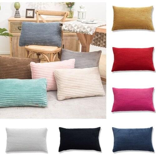 30X50cm Rectangular Plush Stripes Flannel Pillowcase Solid Color Soft Cushion Covers Home Living Room Sofa Pillow Case