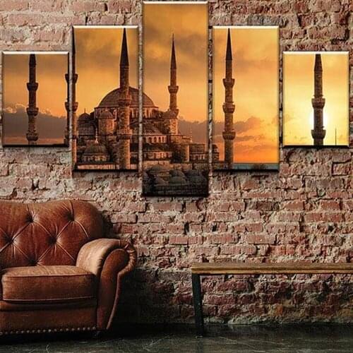 5 Pieces Wall Art Canvas Painting Castle Landscape Poster Modern Living Room Wall Painting Home Decoration Modular Pictures