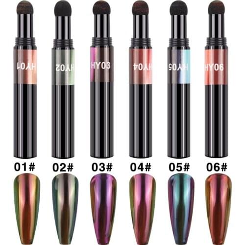 6 Colors Solid Powder Air Cushion Magic Pen Nail Art Laser Magic Mirror Effect Phantom Nails Pen Manicure Tools