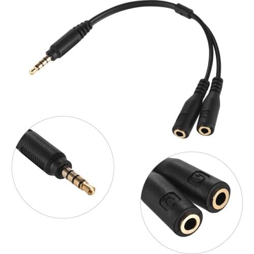 Mic Converter Cord Two 3-Pole TRS Female to One 4-Pole TRRS Male Plug 3.5mm Microphone Adapter Cable Audio Stereo for Smartphone