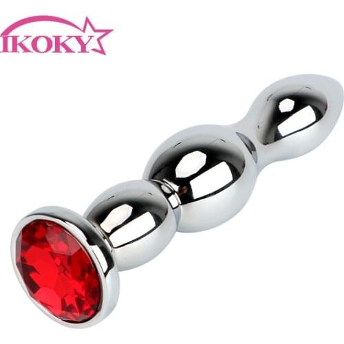 IKOKY Jewel Anal Plug Sex Toys for Women and Men Prostate Massage Stainless Steel Long Butt Plug Big Size Metal Anal Beads