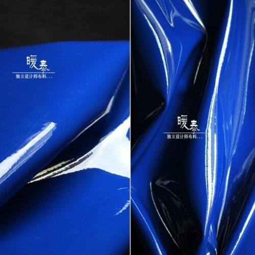 Patent Leather Fabric PU Mirror Dark Blue Waterproof DIY Patchwork Bows Coat Bags Dress Stage Decor Cosplay Designer Fabric