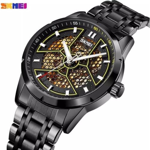 SKMEI Luxury Men Mechanical Watch Business Casual Male Automatic Wrist watch Stainless Steel Honeycomb Shape Dial Design